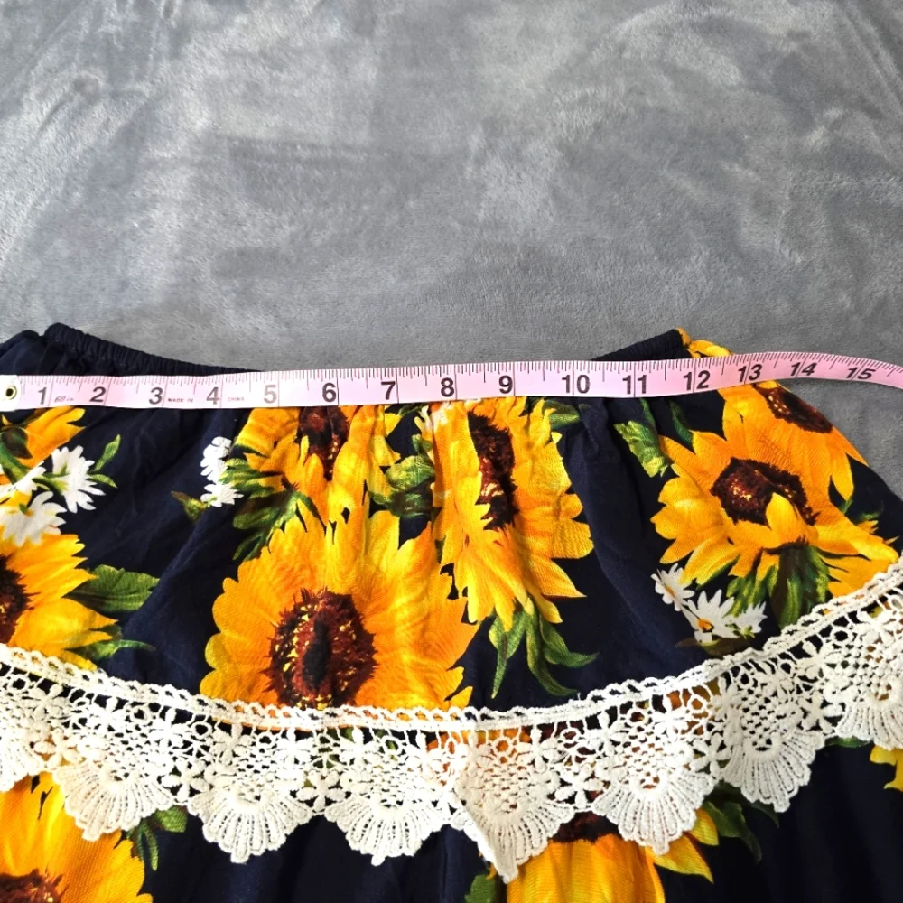 2/$30 Umgee Strapless Sunflower Sun Dress Sz S Oversize Boho Prairie Cottagecore